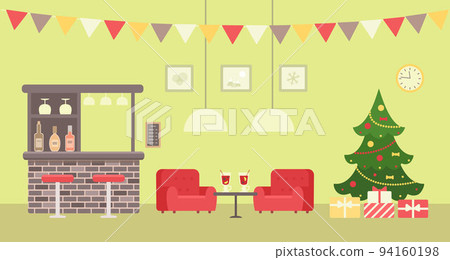 Christmas tree, bar counter, two cozy three-quarter armchairs Christmas tree, bar counter, two cozy three-quarter armchairs 94160198