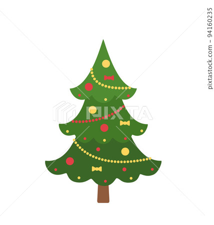Christmas tree decorated with garlands isolated on white background. Cartoon flat style Christmas tree decorated with garlands isolated on white background. Cartoon flat style 94160235