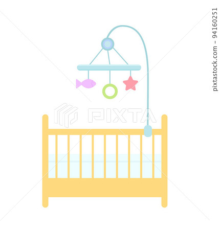 Baby crib with blue carousel for nursery. Isolated on white background Baby crib with blue carousel for nursery. Isolated on white background 94160251