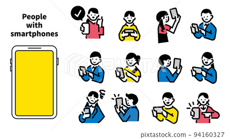 A simple illustration set of people making various gestures on their smartphones 94160327