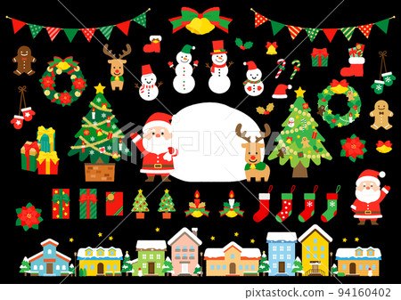 聖誕可愛插畫素材黑色背景 94160402