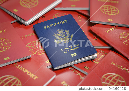 Passport of USA on the pile of passports of other countries. Immigration concept. Passport of USA on the pile of passports of other countries. Immigration concept. 94160428