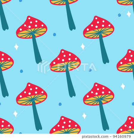 A pattern of mushrooms in the retro style of the 70s. Good vibes multi-colored picture. Vector illustration A pattern of mushrooms in the retro style of the 70s. Good vibes multi-colored picture. Vector illustration 94160979