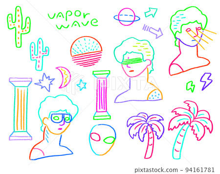 蒸汽波彩色簡單石膏雕像手繪插圖集 94161781