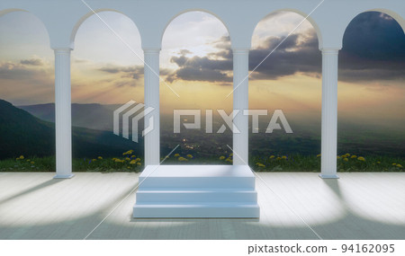 Soft focus white podium in big building 94162095