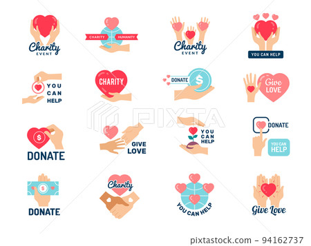 Donation logo. Charity and humanity symbols for business identity recent vector templates set Donation logo. Charity and humanity symbols for business identity recent vector templates set 94162737