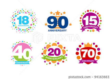 Anniversary Happy Holiday and Festive Celebration Emblem with Number and Ribbon Vector Set 94163663
