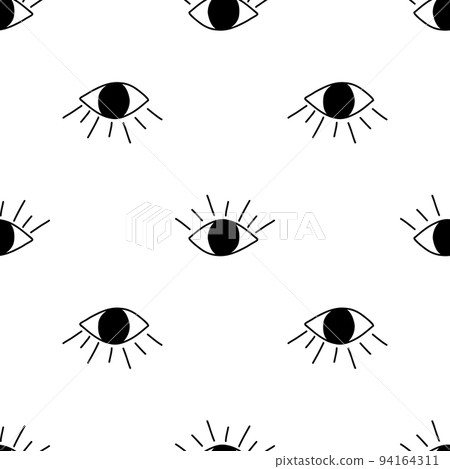 Doodle evil eye vector seamless pattern. Vector illustration of magic witchcraft occult symbol for web and textile design, wrapping papper, card, print Doodle evil eye vector seamless pattern. Vector illustration of magic witchcraft occult symbol for web and textile design, wrapping papper, card, print 94164311