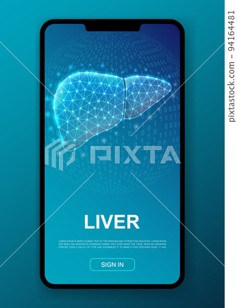Liver 3d polygonal symbol for UI, UX design template. Low poly Hepatitis illustration for mobile homepage app design. Organ illustration concept. 94164481
