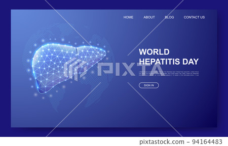 Liver 3d low poly website template. Hepatitis design illustration concept. Polygonal Organ anatomy symbol for landing page, advertising page. 94164483