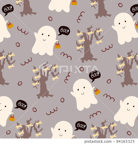 Seamless pattern for Halloween holiday with cute cartoon ghost and bones. Childish background for fabric, wrapping paper, textile, wallpaper. Vector Illustration 94165325
