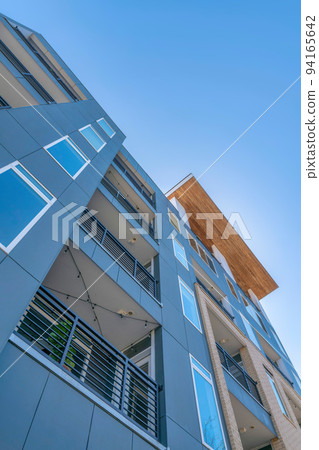 San Antonio, Texas- Low angle view of balconies of an apartment building against the clear sky San Antonio, Texas- Low angle view of balconies of an apartment building against the clear sky 94165642