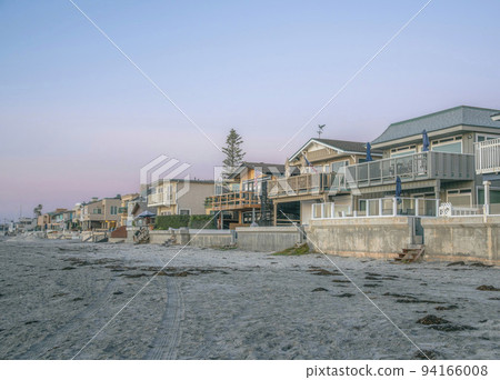 Houses with beach and seashore views at Del Mar Southern California at sunset. 94166008