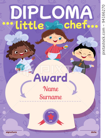 Cartoon cooking diploma design template with little chef Cartoon cooking diploma design template with little chef 94166270