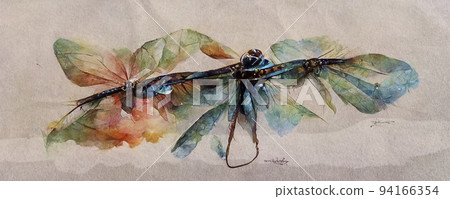 dragonfly watercolor multicolored splashes. Bright Watercolor Illustration of Colorfull Dragonfly. Hand Drawn Image of Insect. logo, card, drawing. Set with a dragonfly. 94166354