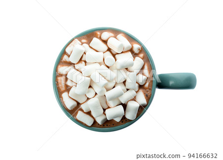 Delicious cocoa drink with marshmallows on white background, top view Delicious cocoa drink with marshmallows on white background, top view 94166632