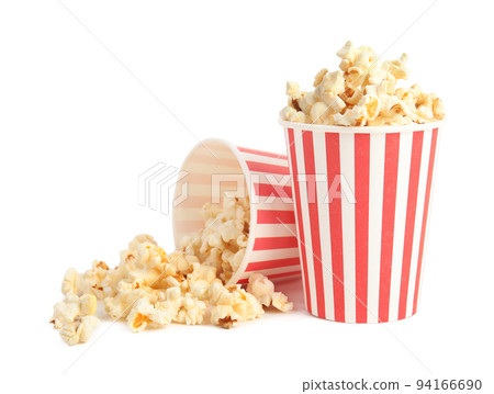 Buckets of tasty pop corn isolated on white Buckets of tasty pop corn isolated on white 94166690