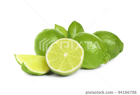 Fresh ripe green limes isolated on white 94166786