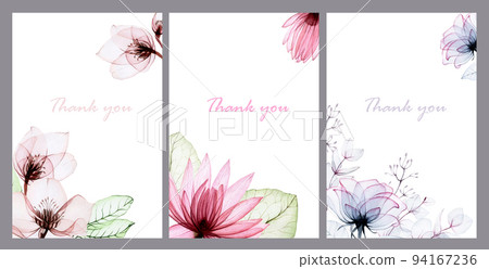 set of watercolor frames with transparent flowers. delicate vintage design with watercolor lotus flowers, roses. design for wedding, postcards, greetings invitations 94167236