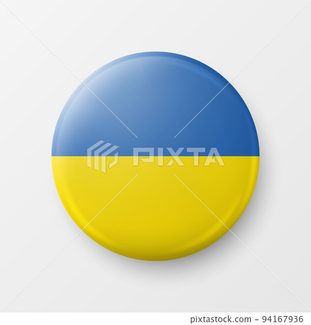 Stop War. Button Pin Badge with Ukranian Flag. Struggle, Protest, Support Ukraine Concept. Vector Illustration. Slogan, Call for Support for Ukraine 94167936