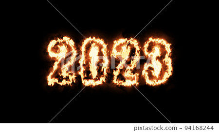 Fiery inscription 2023 on black background. New Year. 3d render. 94168244