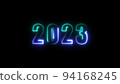 Colorful neon inscription 2023 on black background. 3d render. 94168245