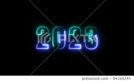 Colorful neon inscription 2023 on black background. 3d render. Colorful neon inscription 2023 on black background. 3d render. 94168245