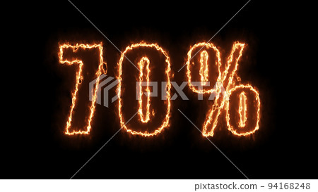 70 sale banner. Fiery inscription. 70 percent discount. 3D render. 94168248