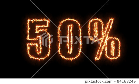 50 sale banner. Fiery inscription. 50 percent discount. 3D render. 94168249