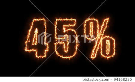 45 sale banner. Fiery inscription. 45 percent discount. 3D render. 94168250