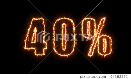 40 sale banner. Fiery inscription. 40 percent discount. 3d render. 94168251