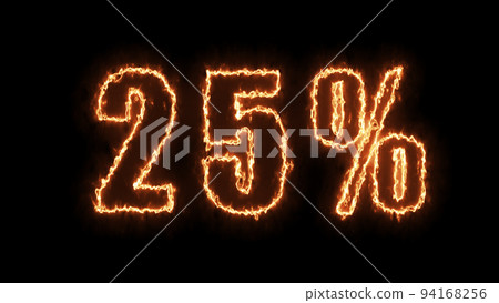 25 sale banner. Fiery inscription. 25 percent discount. 3D render. 94168256