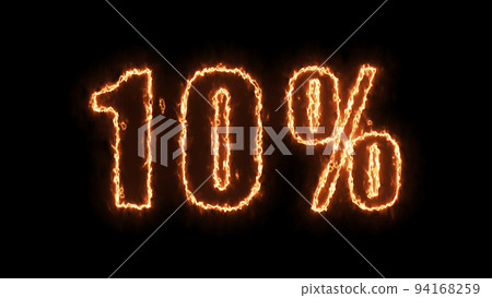 10 sale banner. Fiery inscription. 10 percent discount. 3d render. 10 sale banner. Fiery inscription. 10 percent discount. 3d render. 94168259
