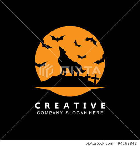 halloween bat and haunted house logo template vector icon 94168848