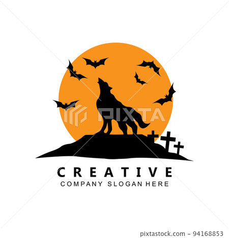 halloween bat and haunted house logo template vector icon 94168853