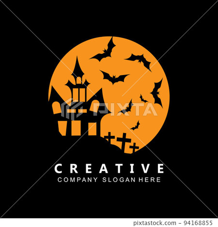halloween bat and haunted house logo template vector icon 94168855