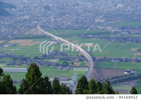 Hokuriku Shinkansen under construction June 2022 from Mt. Monju to the center of Fukui City on the north side 94169452