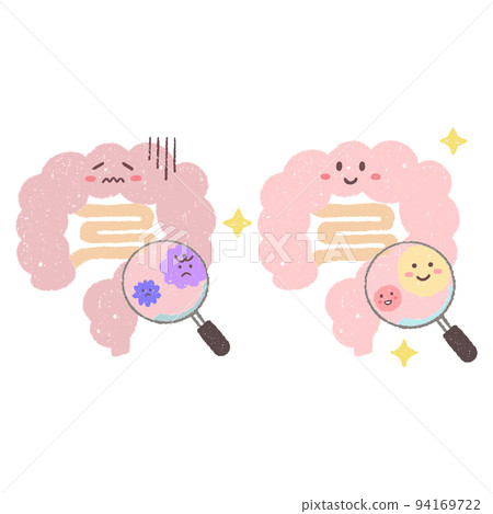用放大鏡看到的一組手繪腸道和腸道細菌 94169722