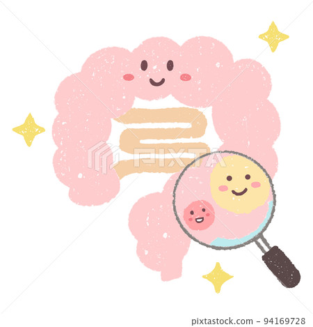 用手繪放大鏡看到的好細菌和健康的腸道 用手繪放大鏡看到的好細菌和健康的腸道 94169728