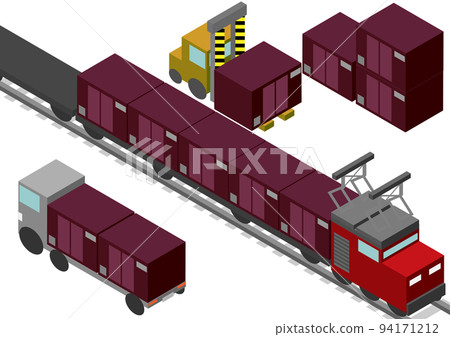 Isometric freight train freight station image 94171212