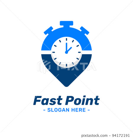 Fast point logo design template. Pin marker icon with timer combination. Symbol concept of delivery, courier, express, moving, transport, automotive, etc. 94172191