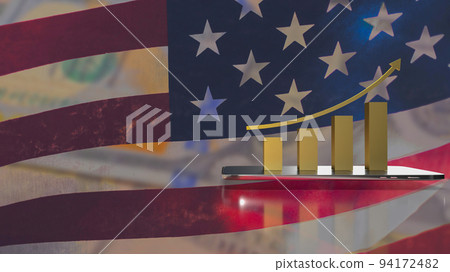 The gold business chart and tablet on America flag background 3d rendering 94172482