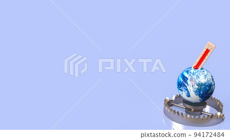 The thermometer and earth on bear trap for eco or Climate change concept 3d rendering 94172484