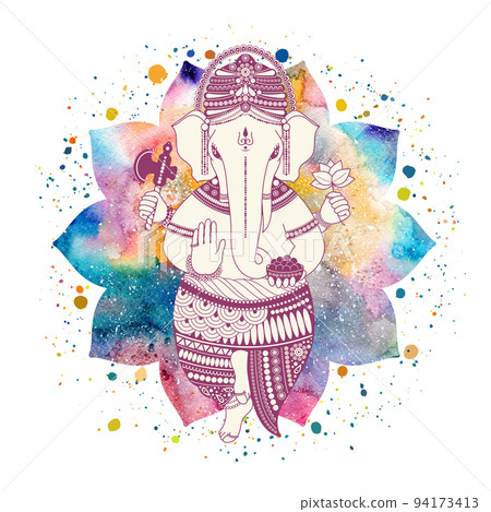 Ganesha god and lotus flower Ganesha god and lotus flower 94173413