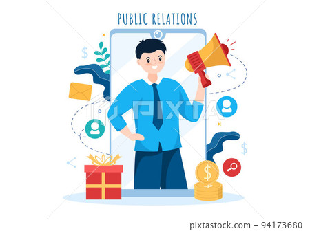 Public Relations Template Hand Drawn Cartoon Flat Illustration with Team for Idea of Marketing Campaign Through Mass Media to Advertise your Business 94173680