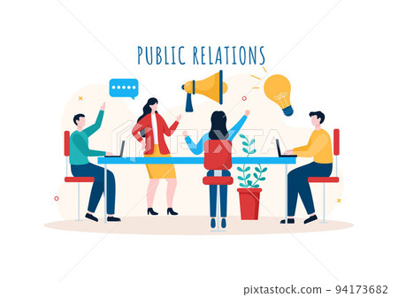 Public Relations Template Hand Drawn Cartoon Flat Illustration with Team for Idea of Marketing Campaign Through Mass Media to Advertise your Business 94173682