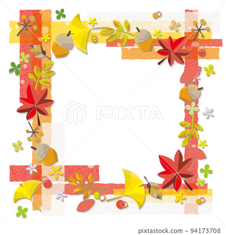 秋葉材料圓形框架背景上的織物狀膠帶框架 94173708