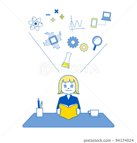 Illustration of a child learning science and mathematics (white background, vector, clipping) 94174024