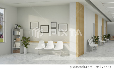 Modern minimal hospital or health care clinic corridor and waiting room interior design 94174683