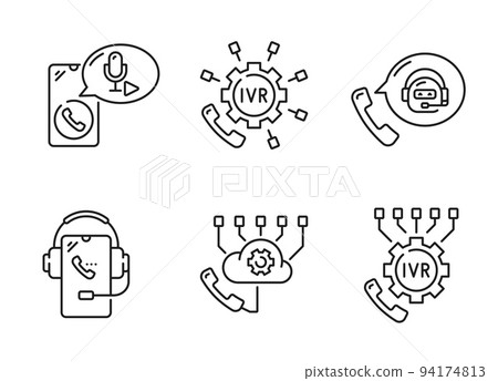 IVR icons, interactive voice response application system, call attendant center, line vector. IVR outline icons, automated telephone interaction service, interactive voice response technology IVR icons, interactive voice response application system, call attendant center, line vector. IVR outline icons, automated telephone interaction service, interactive voice response technology 94174813